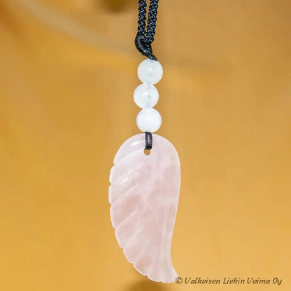 Ruusukvartsi - Enkelinsiipikaulakoru - Sydämen hoivaa, rakkautta ja anteeksiantoa - Valkoisen Liekin Voima