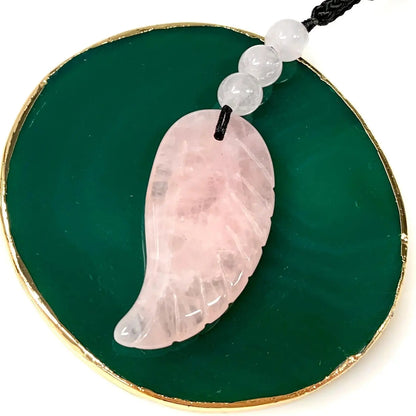 Ruusukvartsi - Enkelinsiipikaulakoru - Sydämen hoivaa, rakkautta ja anteeksiantoa - Valkoisen Liekin Voima