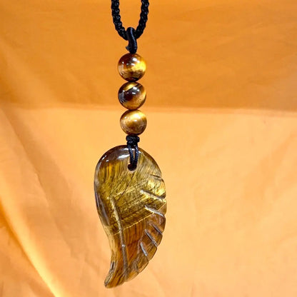 Tiikerinsilmä - Enkelinsiipikaulakoru - Terveyttä, ymmärrystä ja sisäistä voimaa - Valkoisen Liekin Voima