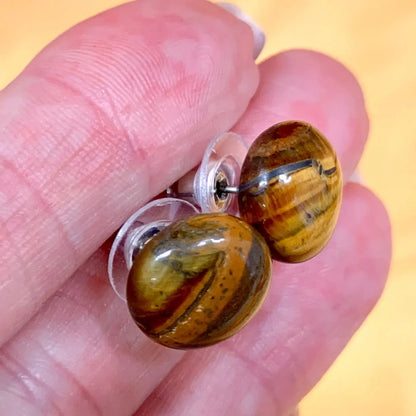 Tiikerinsilmä - Nappikorvakorut - Viritetty Arkkienkeli Metatronin energiaan - Valkoisen Liekin Voima