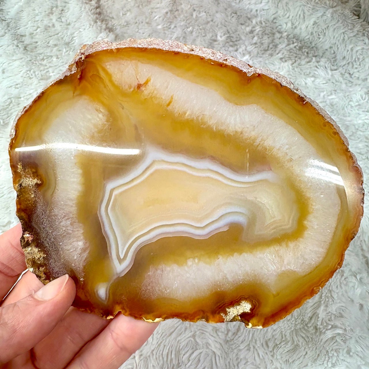 Uniikki Akaattilevy - Toffee - 13cm x 11cm - 180g - Valkoisen Liekin Voima