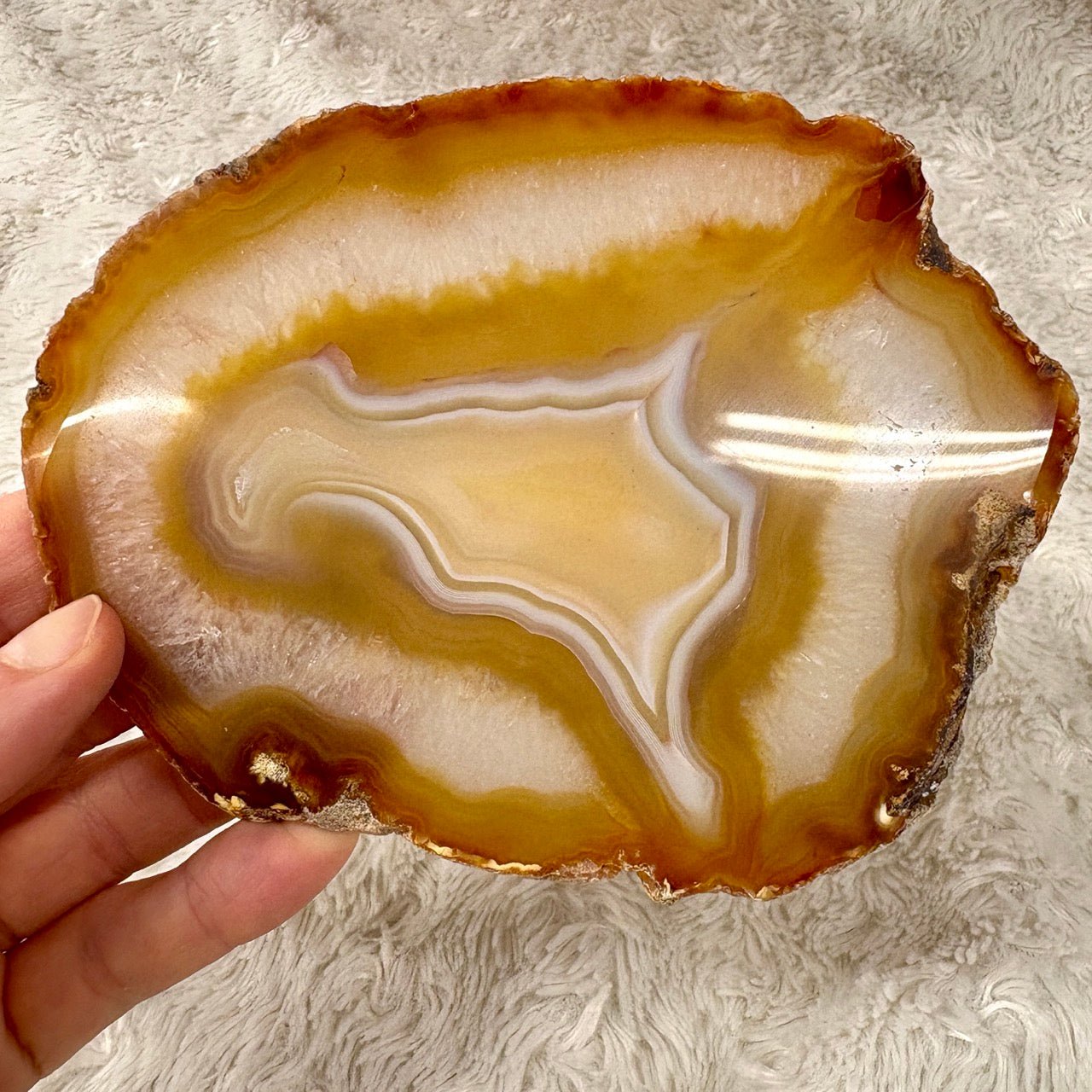 Uniikki Akaattilevy - Toffee - 13cm x 11cm - 180g - Valkoisen Liekin Voima