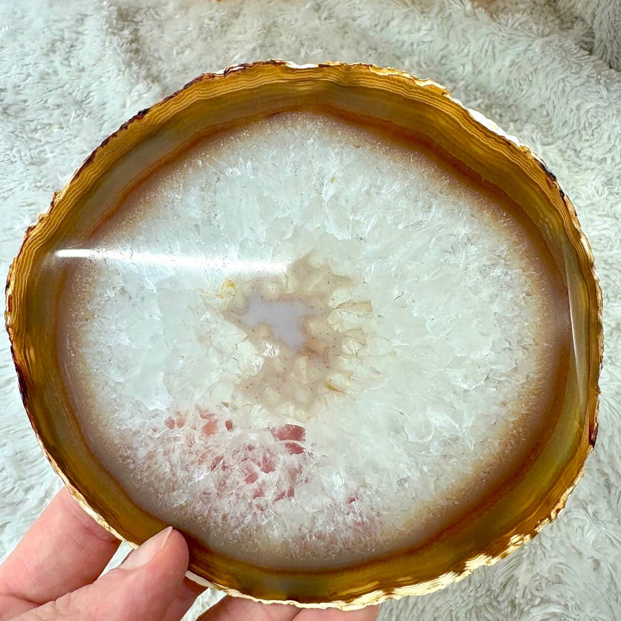 Uniikki Akaattilevy - Toffee - 13cm x 12cm - 170g - Valkoisen Liekin Voima