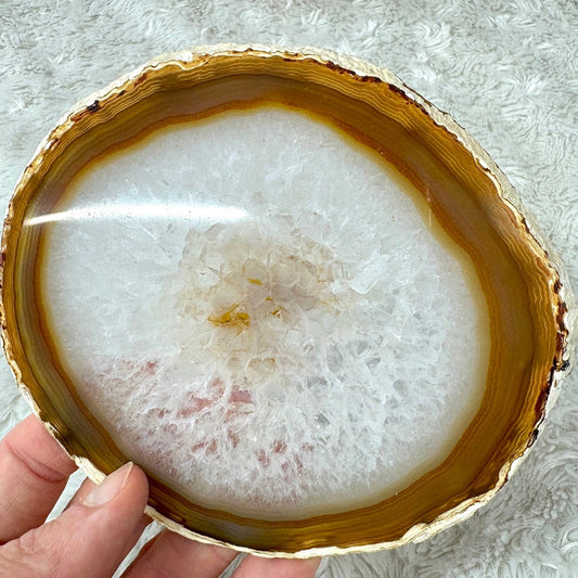 Uniikki Akaattilevy - Toffee - 13cm x 12cm - 170g - Valkoisen Liekin Voima